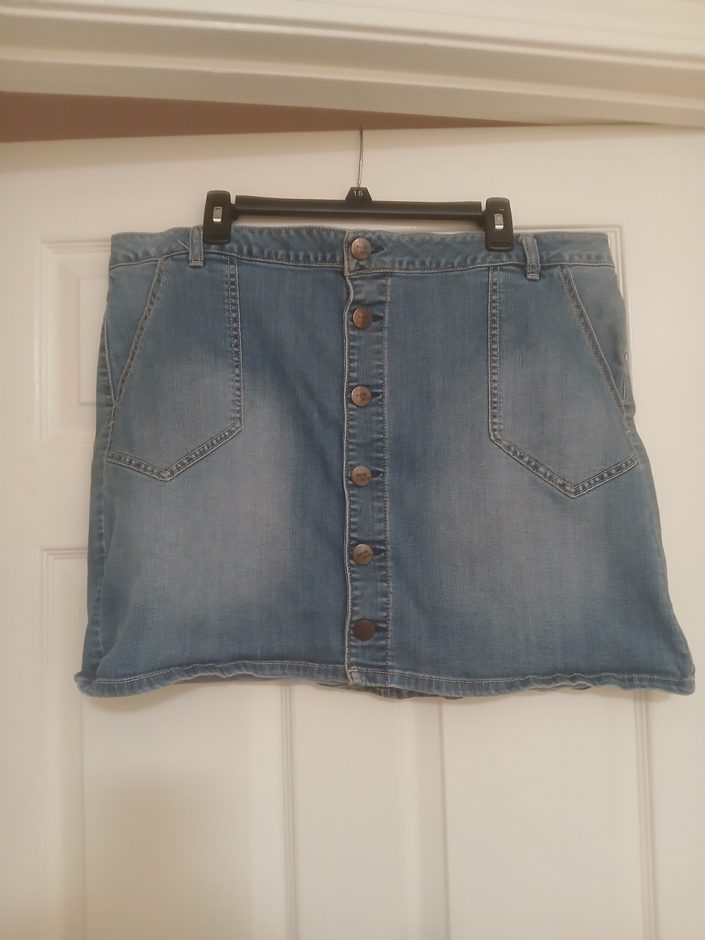 Light Blue Button-Front Denim Mini Skirt